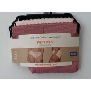 Warners Dig Free Comfort Waistband Microfiber With Lace Hipster Size XXL NWT